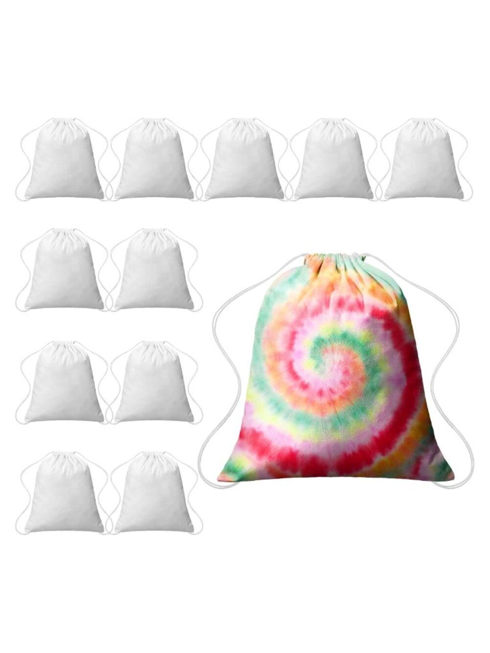 Cotton Drawstring Bags 12 Pack Tie Dye DIY Craft Gym Backpacks